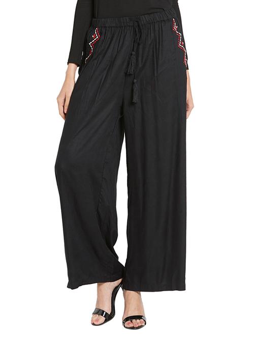black rayon trousers - 11090871 - Very Small Image - 1