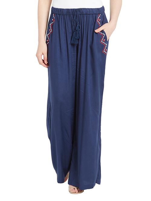 navy rayon palazzos - 11090872 - Very Small Image - 1