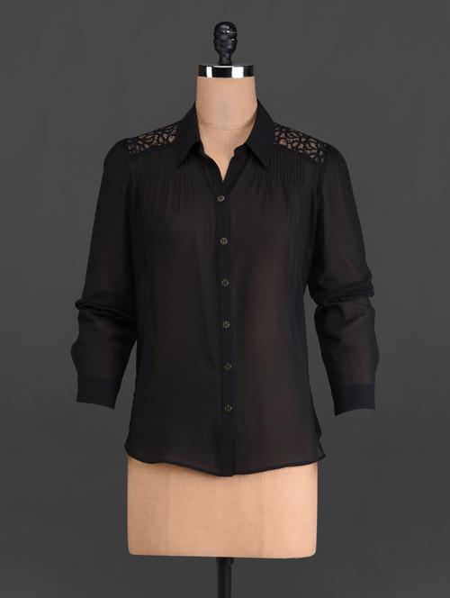 solid black poly georgette top - 1110052 - Very Small Image - 1
