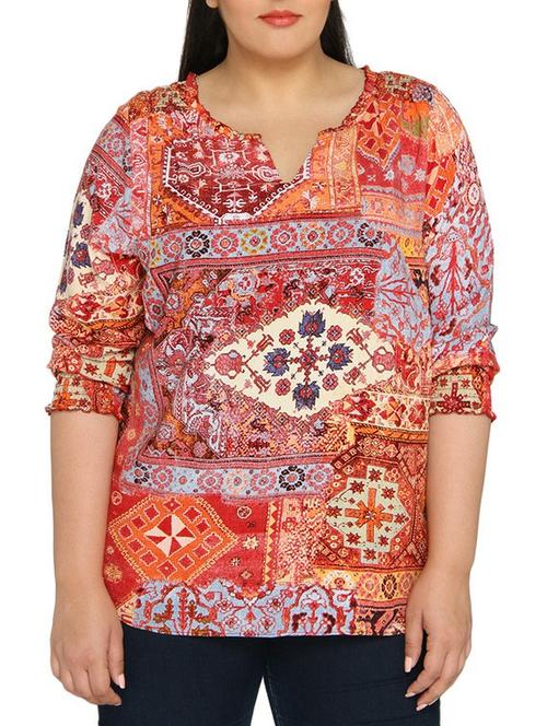orange printed rayon plus tunic - 11103774 - Very Small Image - 1
