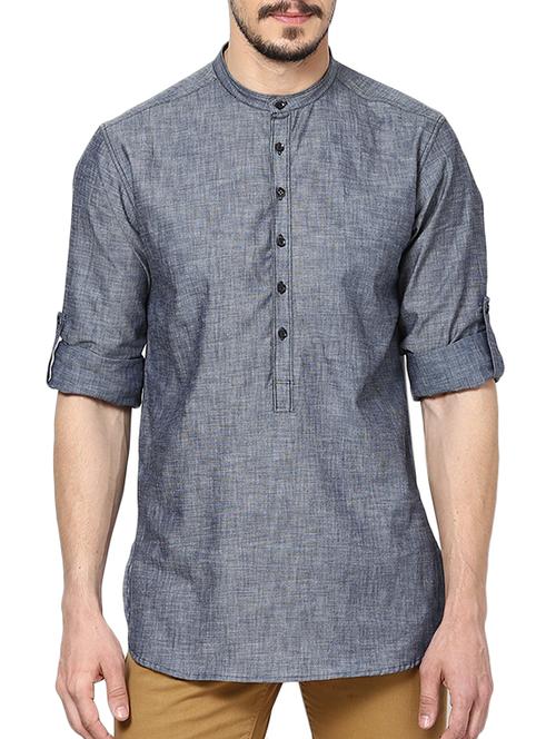 solid grey cotton kurta - 11105365 - Very Small Image - 1