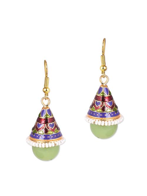 meena work bead drop ethnic jhumkis - 1110609 - Very Small Image - 1