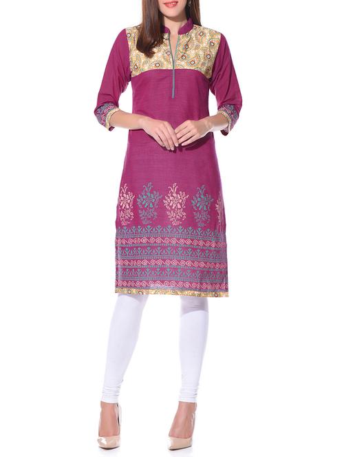magenta cotton kurta - 11109724 - Very Small Image - 1