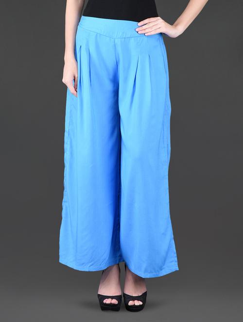 blue plain rayon palazzo - 1111114 - Very Small Image - 1