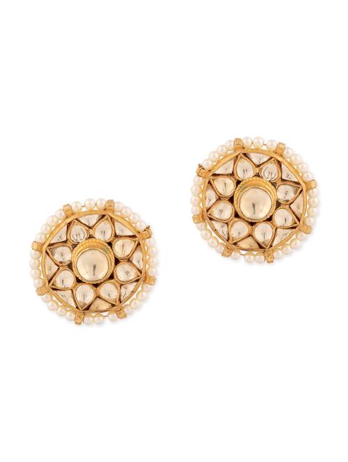 gold metal kundan earrings - 11113140 - Very Small Image - 1