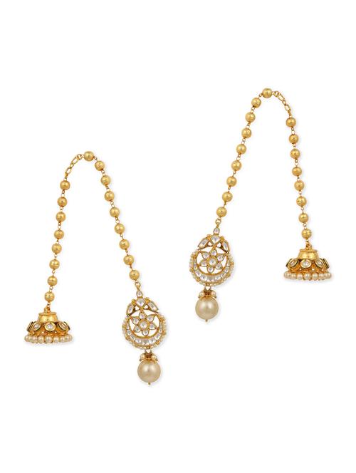 golden metal kundan earrings - 11113145 - Very Small Image - 1