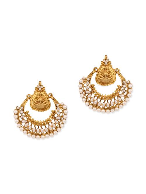 golden metal chandbali earrings - 11113498 - Very Small Image - 1
