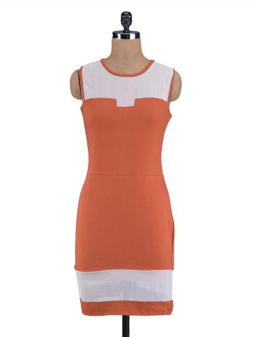 beige & rust color block bodycon dress - 1111689 - Very Small Image - 1