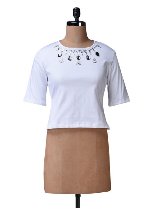 white short sleeves embellished top - 1111883 - Very Small Image - 1