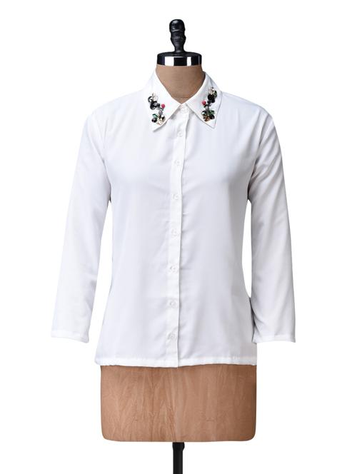 white embellished collar polyester shirt - 1111887 - Very Small Image - 1