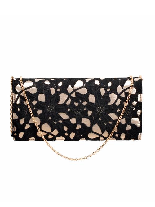 black, gold leatherette clutch - 11122836 - Very Small Image - 1