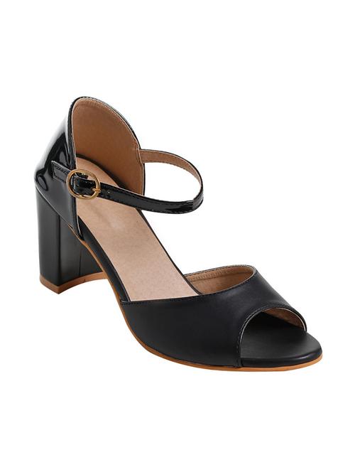 black leatherette ankle strap sandals - 11127005 - Very Small Image - 1