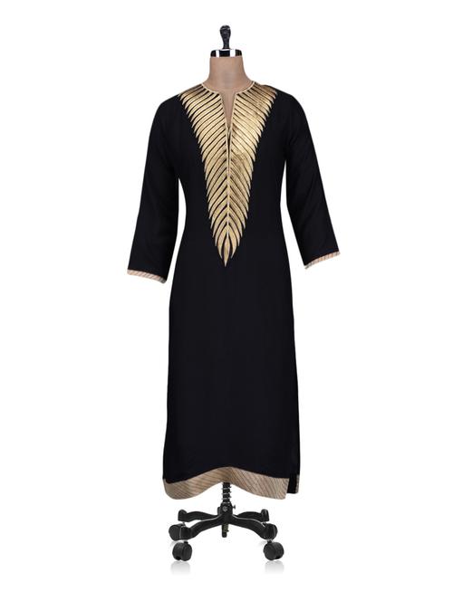 black zari work rayon kurta - 1114643 - Very Small Image - 1