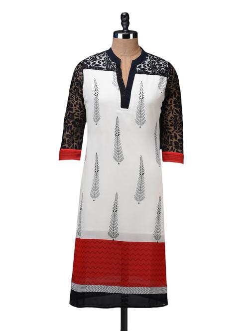 chevron border poly georgette kurta - 1114778 - Very Small Image - 1