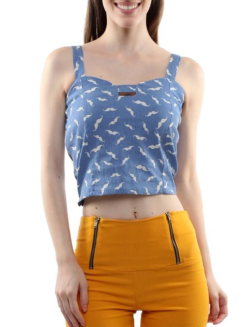blue printed cotton blend crop top - 1115245 - Very Small Image - 1