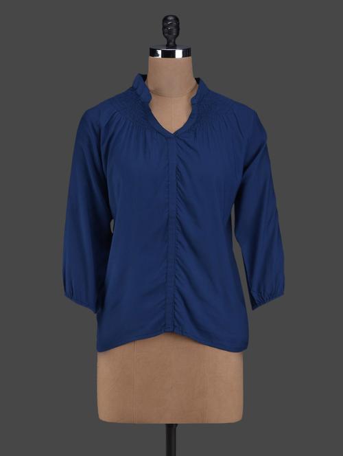 Blue smocked neck top - 1115277 - Very Small Image - 1