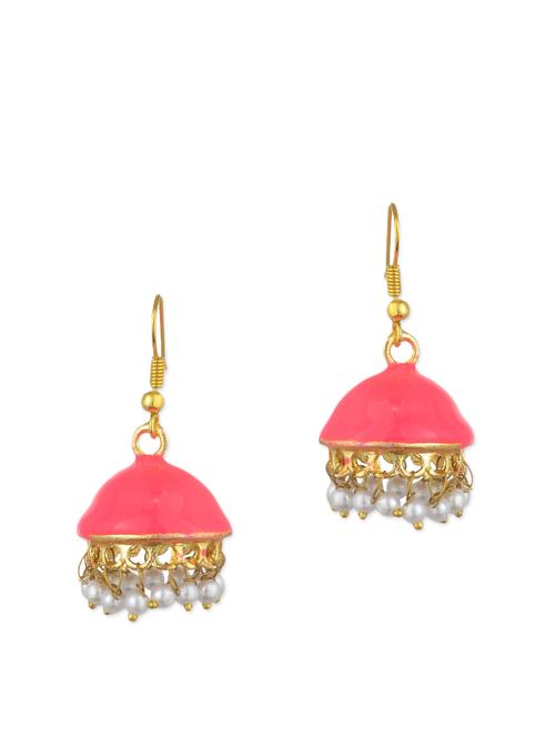 pink metal jhumka (set of 2) earrings - 11154830 - Very Small Image - 1