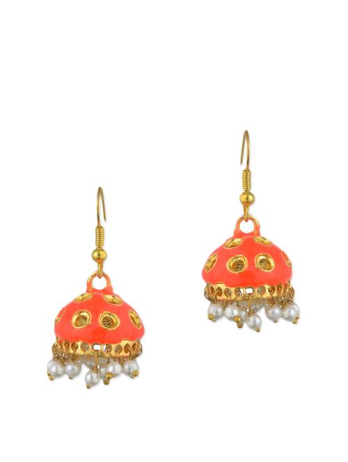 green metal jhumka earrings - 11154835 - Very Small Image - 1