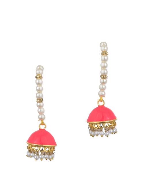 pink metal jhumka earrings - 11154842 - Very Small Image - 1