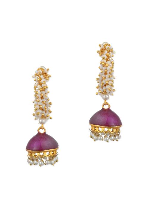 purple metal jhumka earrings - 11154852 - Very Small Image - 1