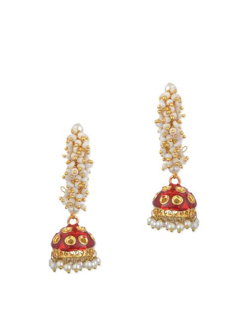red metal jhumka earrings - 11154856 - Very Small Image - 1