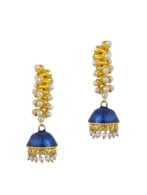 blue metal jhumka earrings - 11154874 - Very Small Image - 1