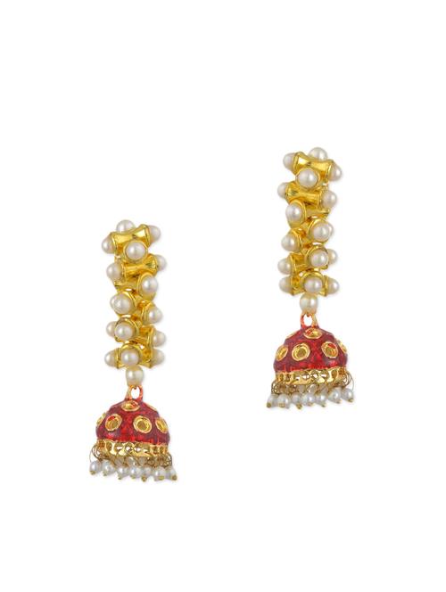 red metal jhumka earrings - 11154876 - Very Small Image - 1