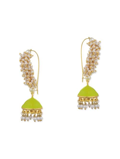 light green metal alloy, pearl beads balli earring - 11154917 - Very Small Image - 1