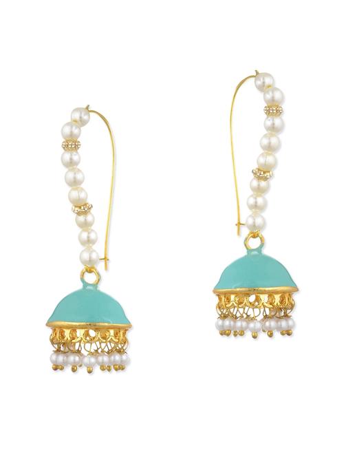 blue metal alloy, pearl beads balli earring - 11154932 - Very Small Image - 1