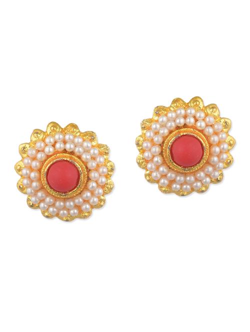red metal alloy, pearl beads balli earring - 11154947 - Very Small Image - 1