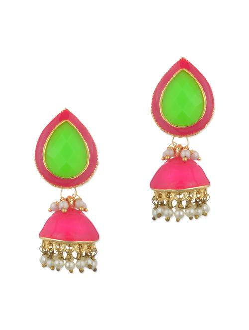 pink, green metal alloy, pearl beads, acrylic beads balli earring - 11154960 - Very Small Image - 1