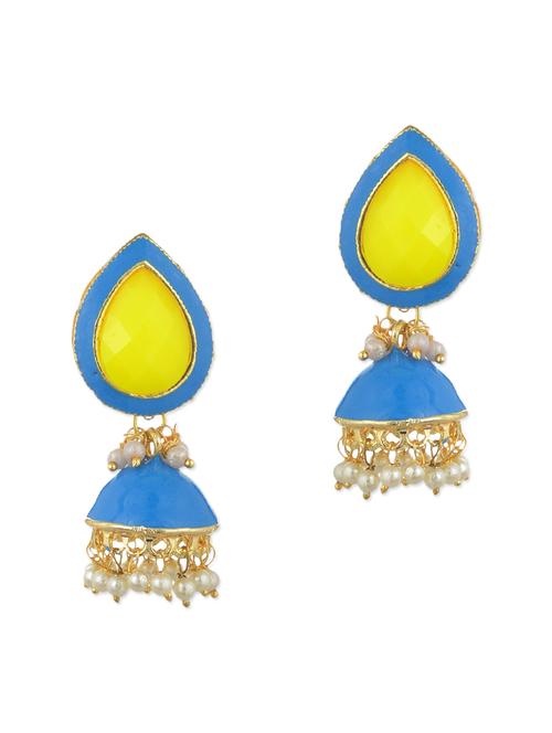 blue, yellow metal alloy, pearl beads, acrylic beads balli earring - 11154961 - Very Small Image - 1