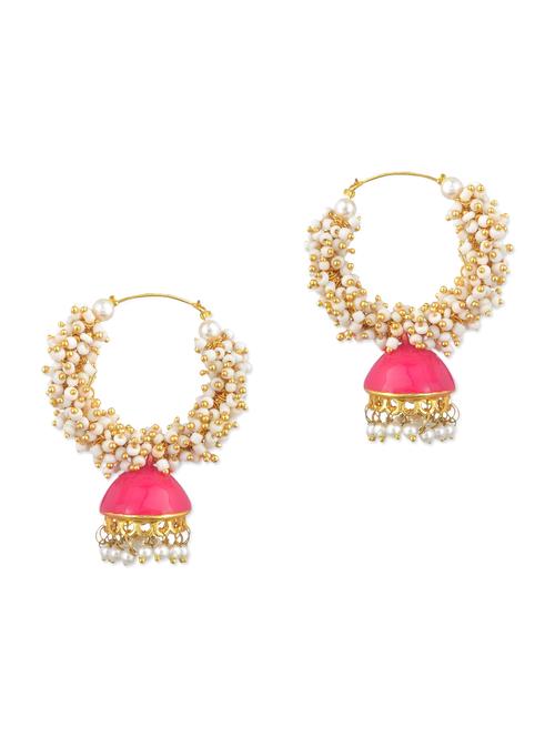 pink jumka with peals - 11154976 - Very Small Image - 1