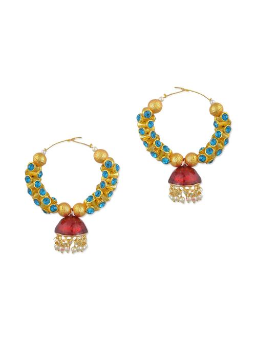 red, blue, gold pearls balli earring - 11154978 - Very Small Image - 1