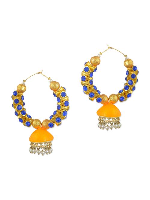 yellow, blue, gold pearls balli earring - 11154980 - Very Small Image - 1
