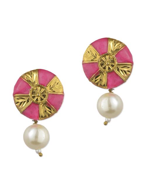 pink metal alloy, pearl bead balli earring - 11154989 - Very Small Image - 1