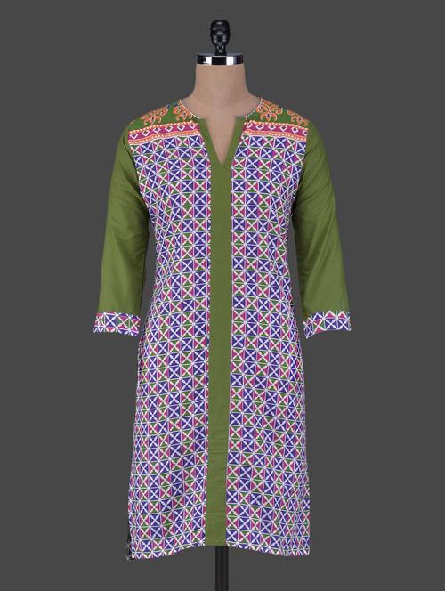 quarter sleeves geometric print cotton kurta - 1116271 - Very Small Image - 1