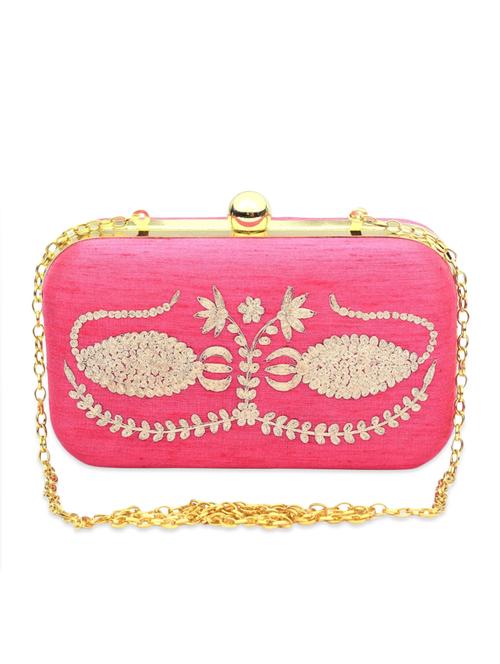 pink color, faux silk box clutch - 11168529 - Very Small Image - 1