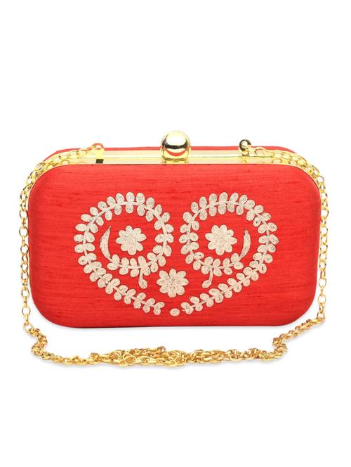 red color, faux silk box clutch - 11168532 - Very Small Image - 1