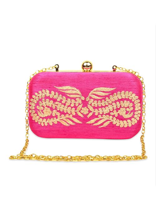 pink color, faux silk box clutch - 11168542 - Very Small Image - 1