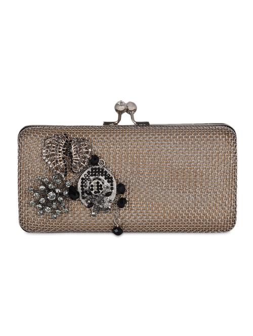 black beads embellished metallic mesh box clutch - 1117164 - Very Small Image - 1
