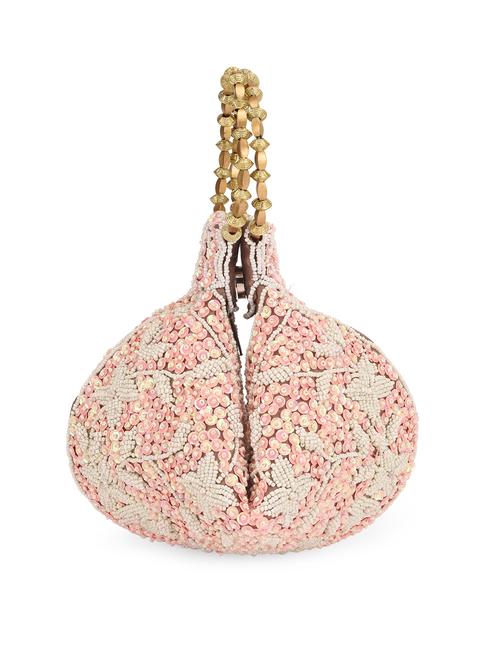 pink and ivory sequined satin potli bag - 11174146 - Very Small Image - 1