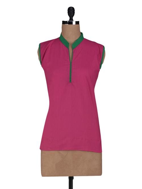 plain mandarin collar cotton short top - 1118053 - Very Small Image - 1