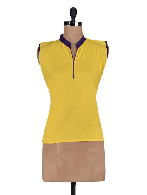 plain mandarin collar cotton short top - 1118055 - Very Small Image - 1