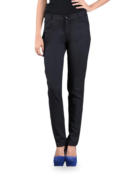 plain solid black tapered cotton trouser - 1118551 - Very Small Image - 1