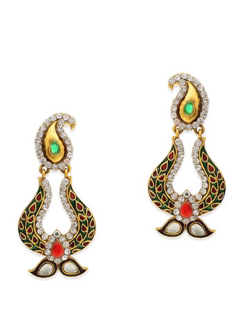 red gold tone meenakari earrings - 11190492 - Very Small Image - 1