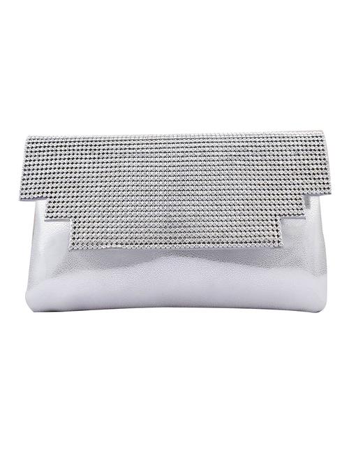 silver faux leather embellished clutch - 11195023 - Very Small Image - 1