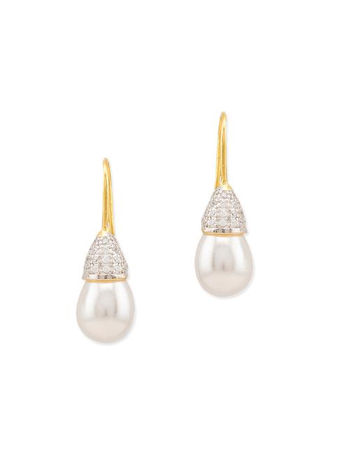 white brass drop earring - 11195130 - Very Small Image - 1