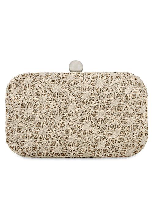 beige lace work leatherette box clutch - 1121310 - Very Small Image - 1
