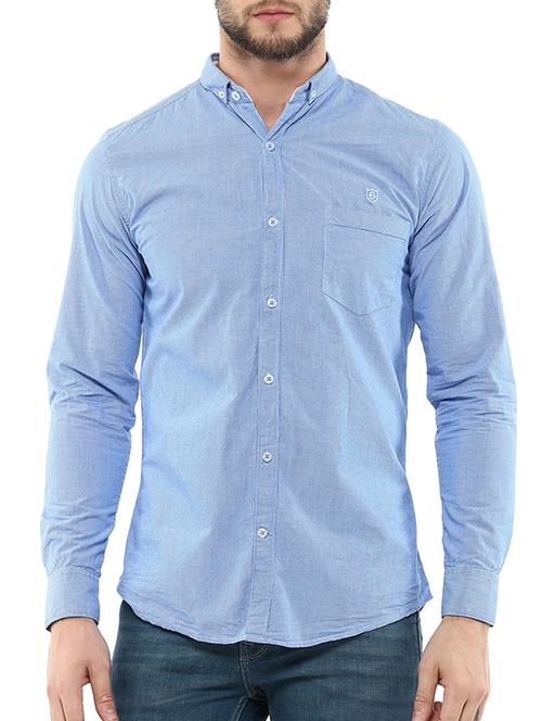 solid light blue cotton casual shirt - 11216492 - Very Small Image - 1